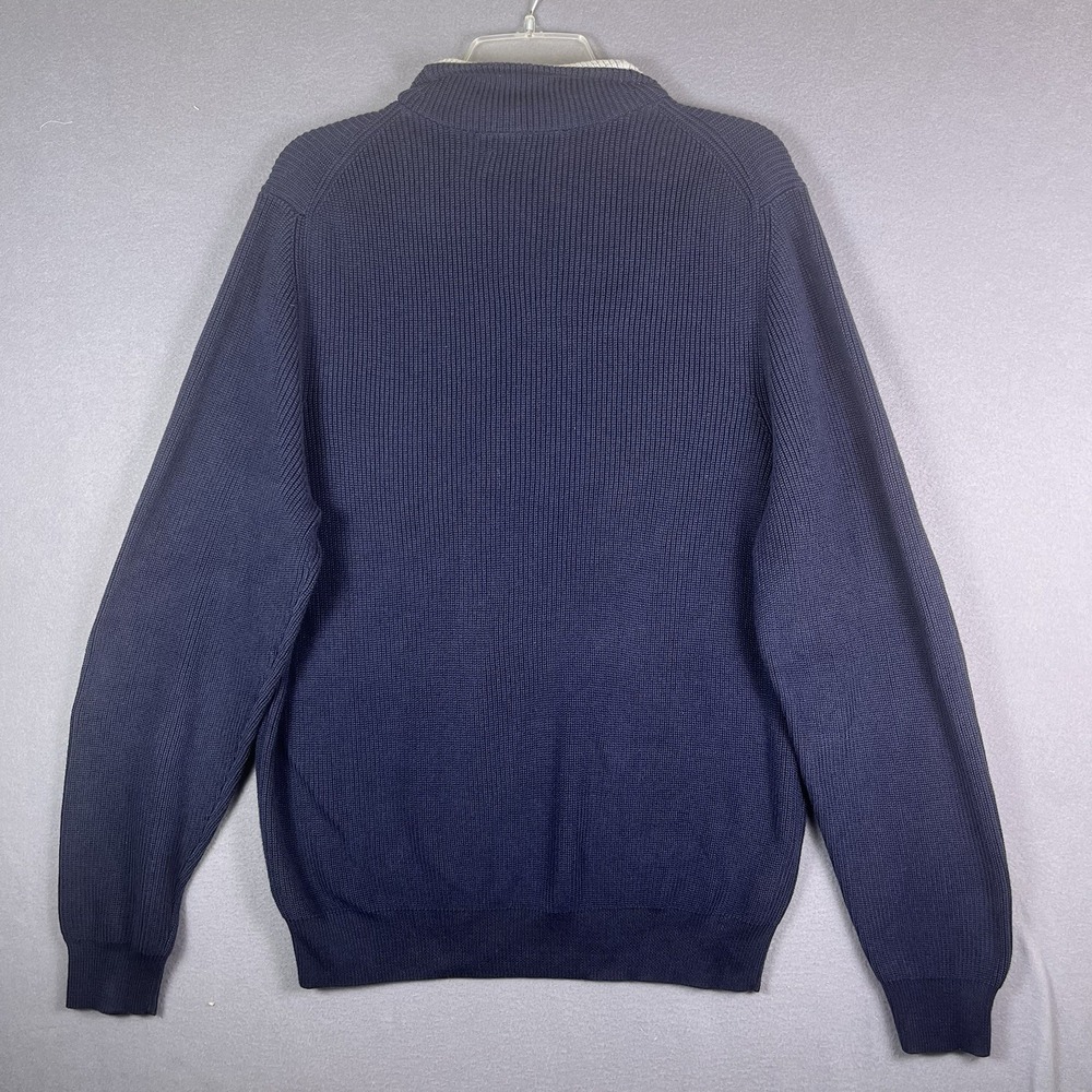 Brooks Brothers Blue Supima Cotton Knit 1/4 Zip Mock Neck Pullover Sweater L - Picture 2 of 6